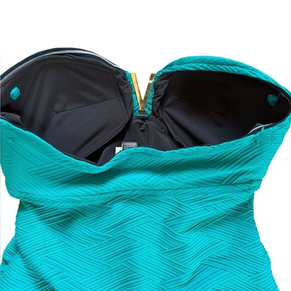 A Pea in the Pod Maternity One Piece Swimsuit Strapless Womens Size Small Teal - Picture 4 of 10
